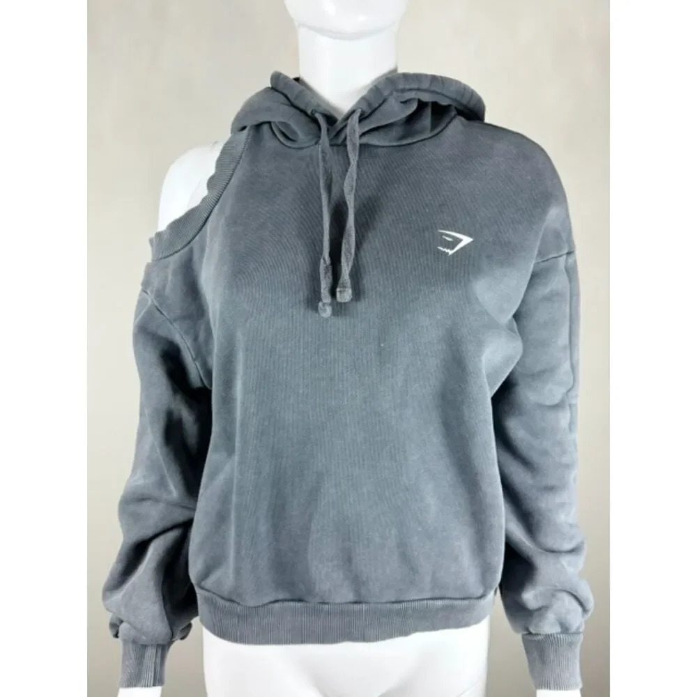 Gymshark Cold Shoulder Hoodie Small Gray Cotton Pullover